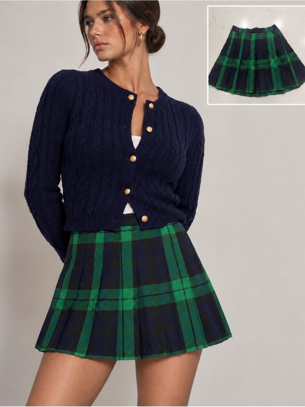 Aerie Green Navy Plaid Pleated Mini Skirt XS Preppy Schoolgirl 90s Academia